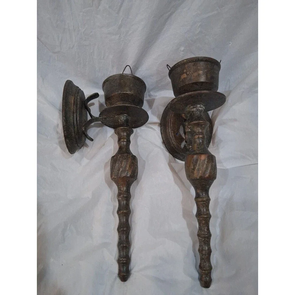Vintage Brass Sconces Twisted Patina, Set Of 2, 9 Inch